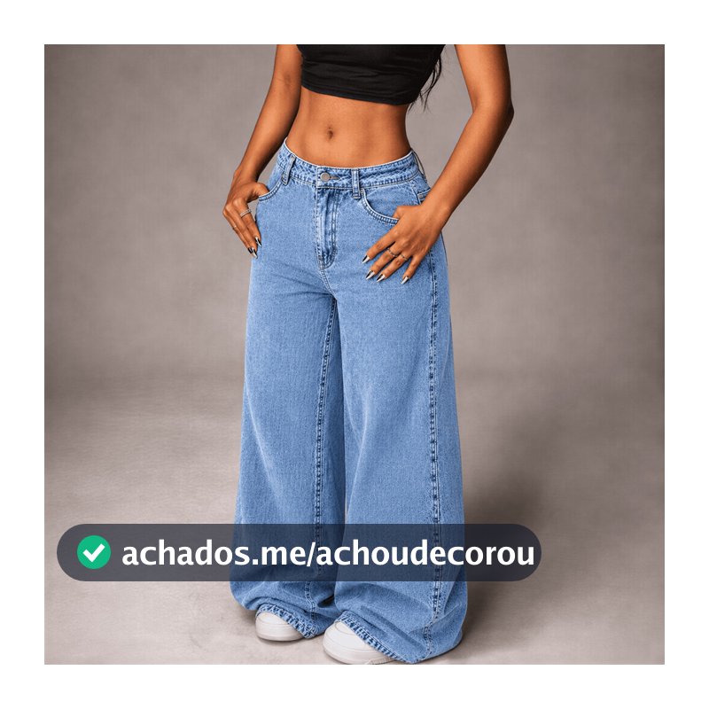 Calça Balão Jeans Feminina Baggy Wide Leg de Perna Larga Casual e Lavado para Mulheres