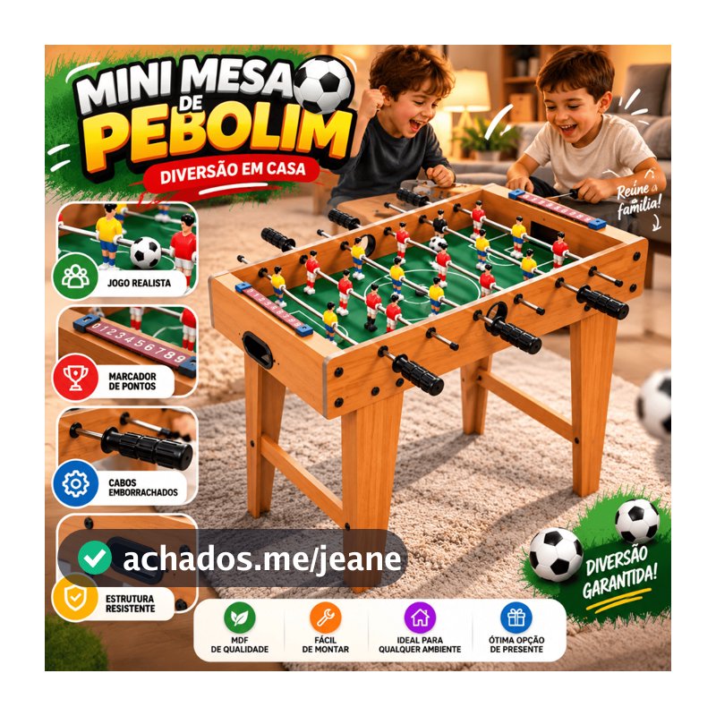 Mesa de Pebolim Grande Totó Portátil Infantil e Adulto Com Pés Madeira