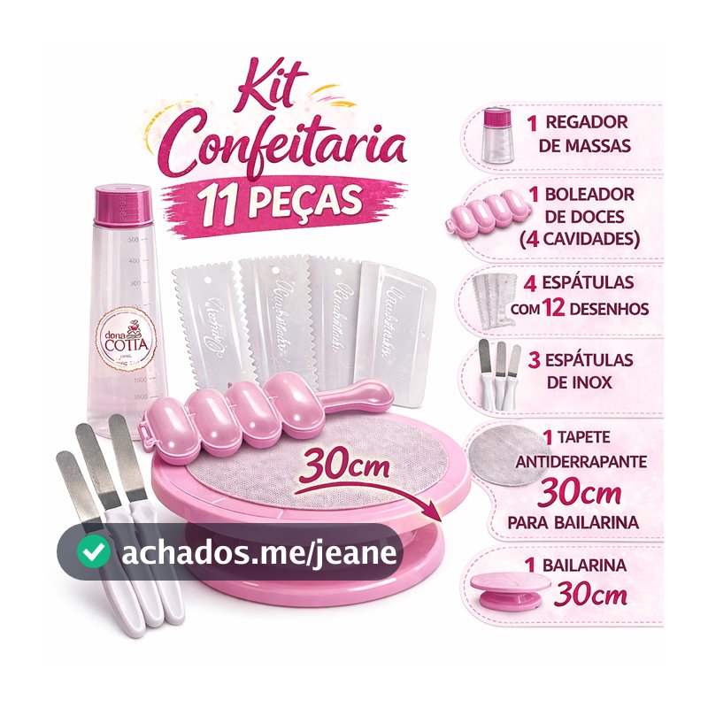 Kit Confeitaria 11 Peças Bailarina 30cm Espátulas Inox Boleador Regador Tapete Completo Bolo