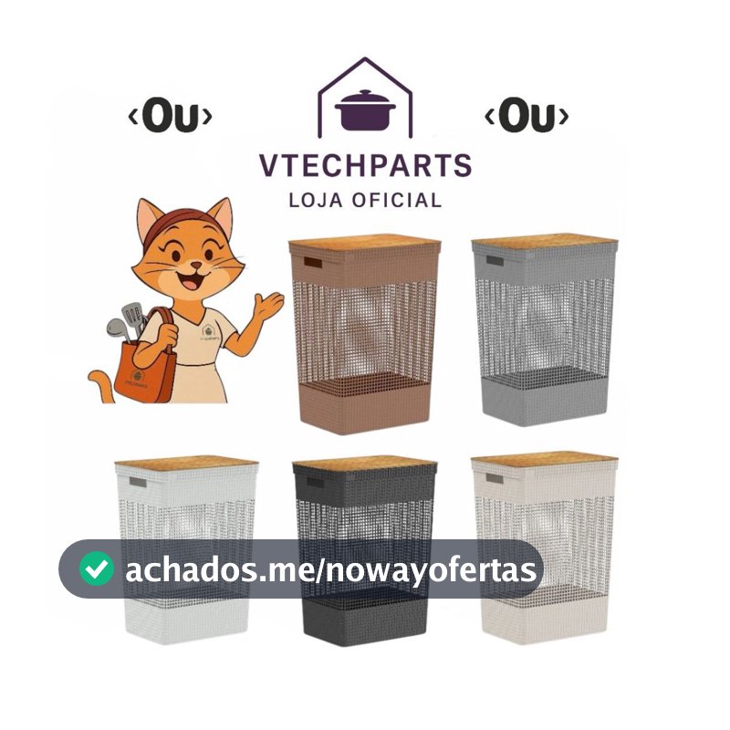 Cesto De Roupas OU Grid Com Tampa De Bambu 49 Litros 5 cores disponíveis