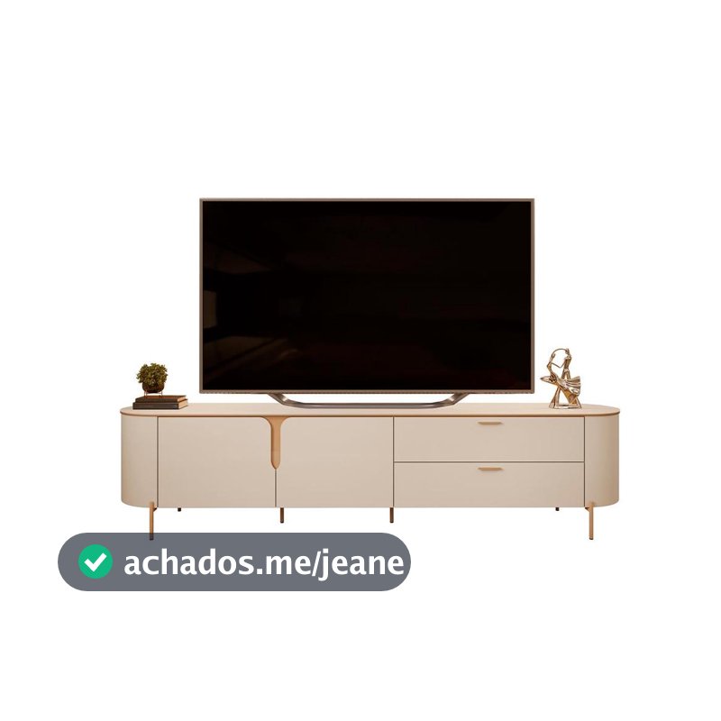 Bancada MDF Avatar para TV até 75 Portas de bater 2 Gavetas Pés Dourados Off White G18 - Gran Belo