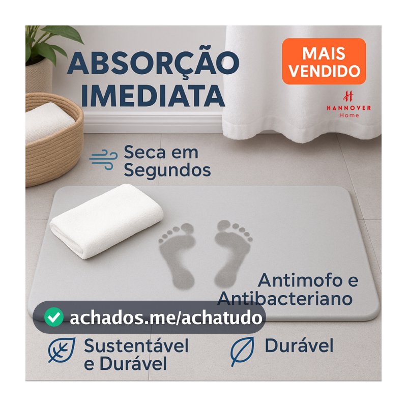 Tapete de Pedra Diatomita Para Banheiro Secagem Rápida 60cm x 39cm Antiderrapante Impermeável