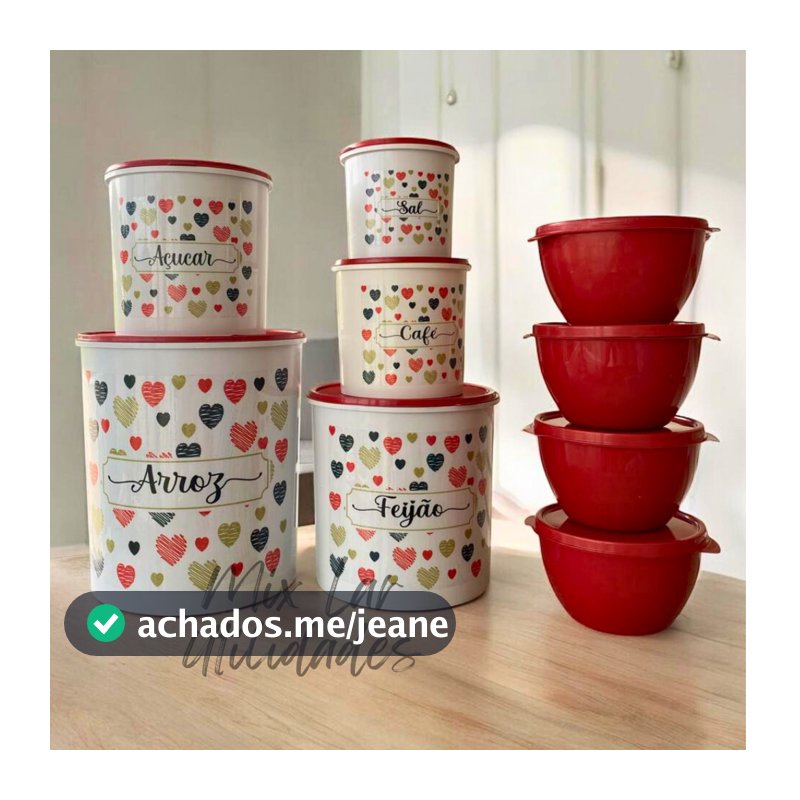 Kit de potes mantimentos cozinha com 5 peças plástico + 4 potes Boll redondos