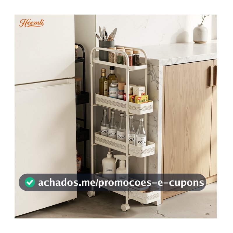 Heemli Carrinho Organizador Estreito 4 Andares com Rodinhas, Móvel Resistente para Cozinha Banheiro e Espaços Pequenos