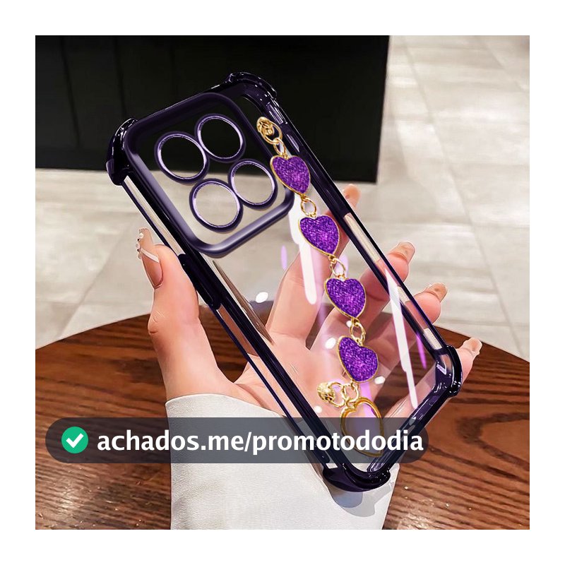 Capa YBD Para Motorola Moto G37 Power G47 Edge 70 Pro Fusion + G84 (2026) Transparente Parkling Pink Love Pulseira E Por