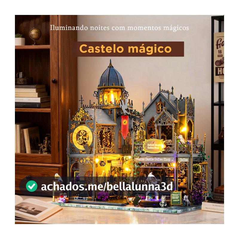 Modelo de Cena Miniatura de Castelo Mágico em Blocos, com Luzes, Decoração Criativa e Presente