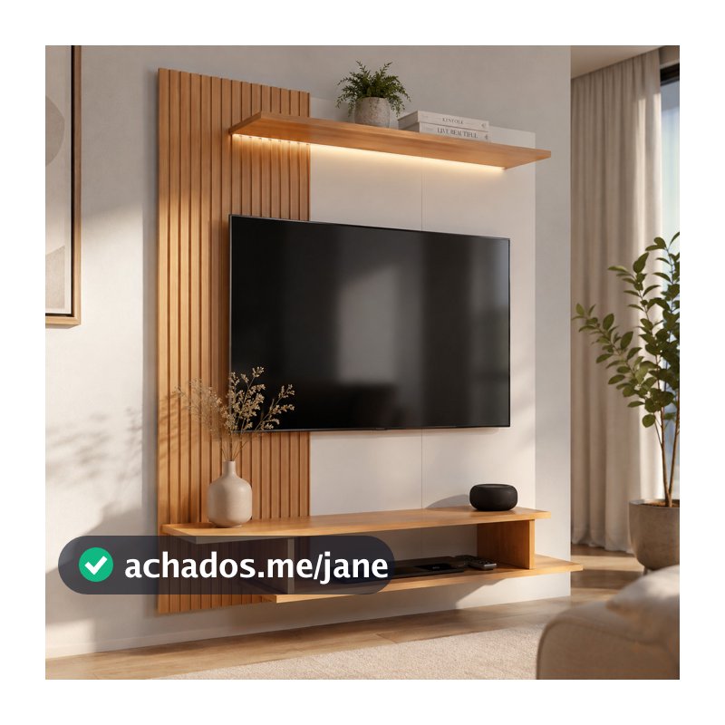Painel Ripado para Tv até 43 Polegadas Prateleira Nicho para Quarto Moderno Decorativo