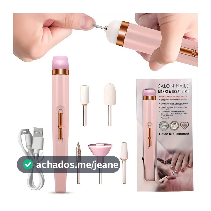 Lixa 5 em 1 Elétrica de Unhas Portátil – Sem Fio/ Recarregável/ Manicure e Pedicure Profissional