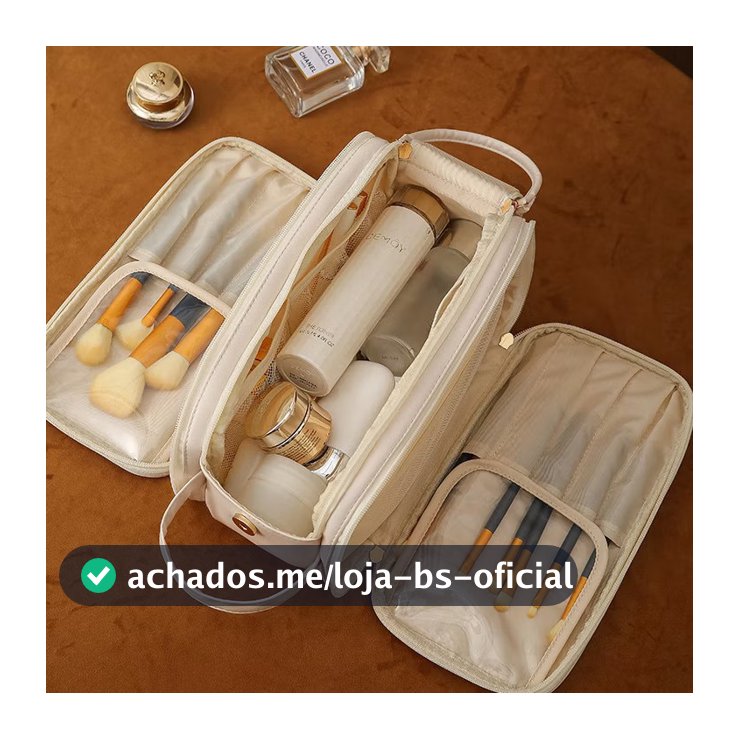 Bolsa Cosmética De Grande Capacidade Com Abertura Em Forma De U Para Mulheres Portátil Viagem Multi-Compartment Couro