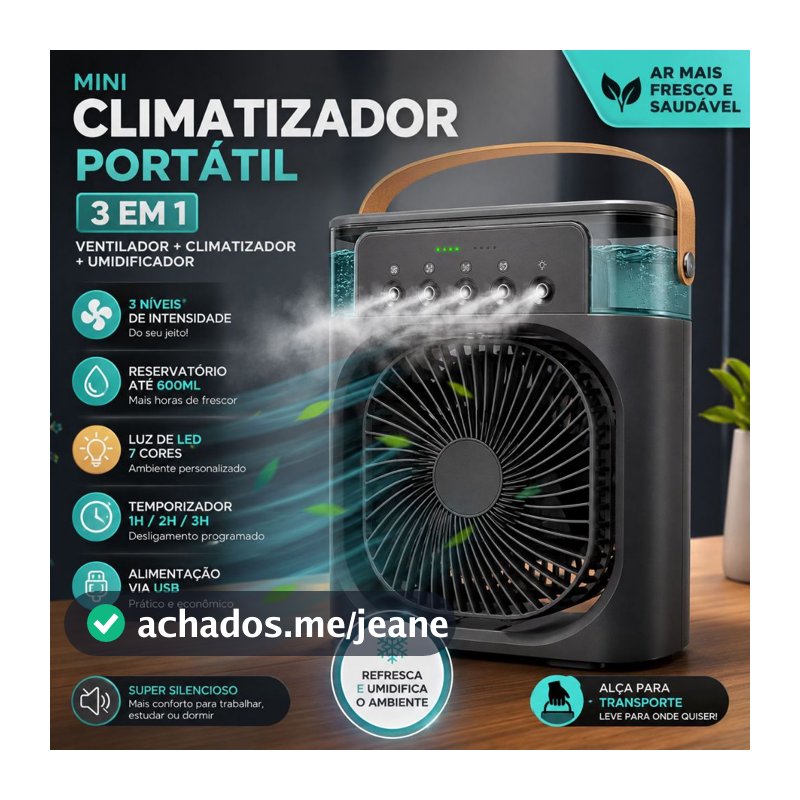 Mini Ventilador Climatizador USB com LED Ar Condicionado Portátil Para Quarto, Escritório - CH