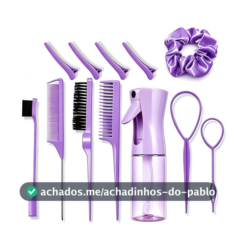 Kit Ferramentas de Cabelo | Opções 3/5/10/11 peças: pente, borrifador, ferramenta trança, clipes e scrunchies