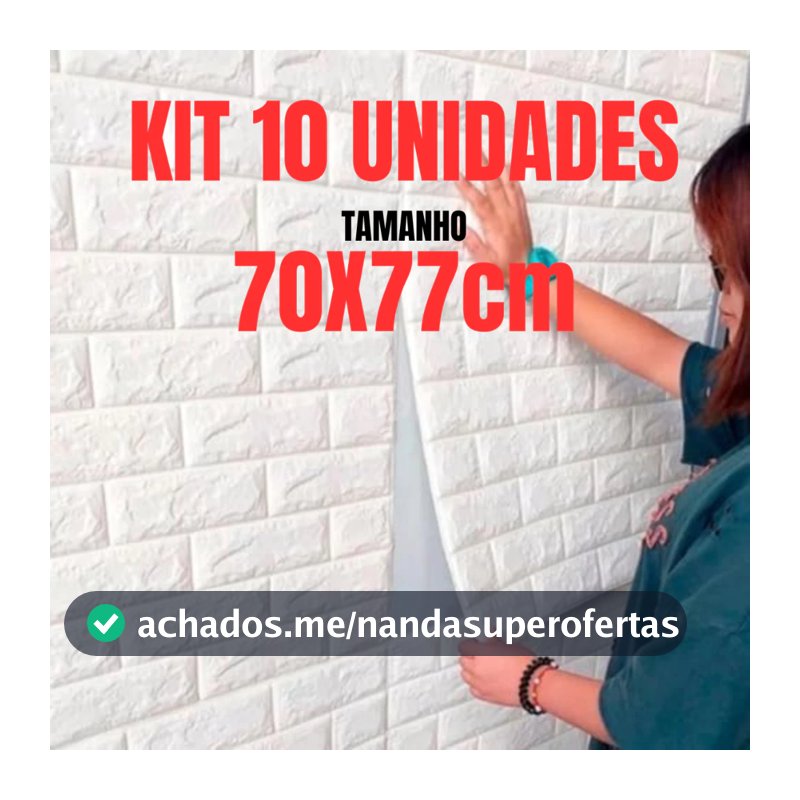 Kit 10 Placas 3D Tijolo Branco Adesivo Autocolante Decoração Quarto Sala Banheiro