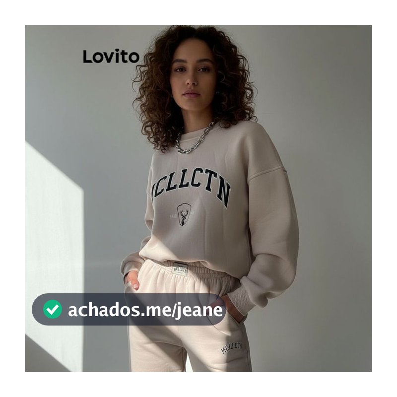 Lovito Agasalho de Moletom com Estampa College Basico Oversized Feminino SRNS58BX107