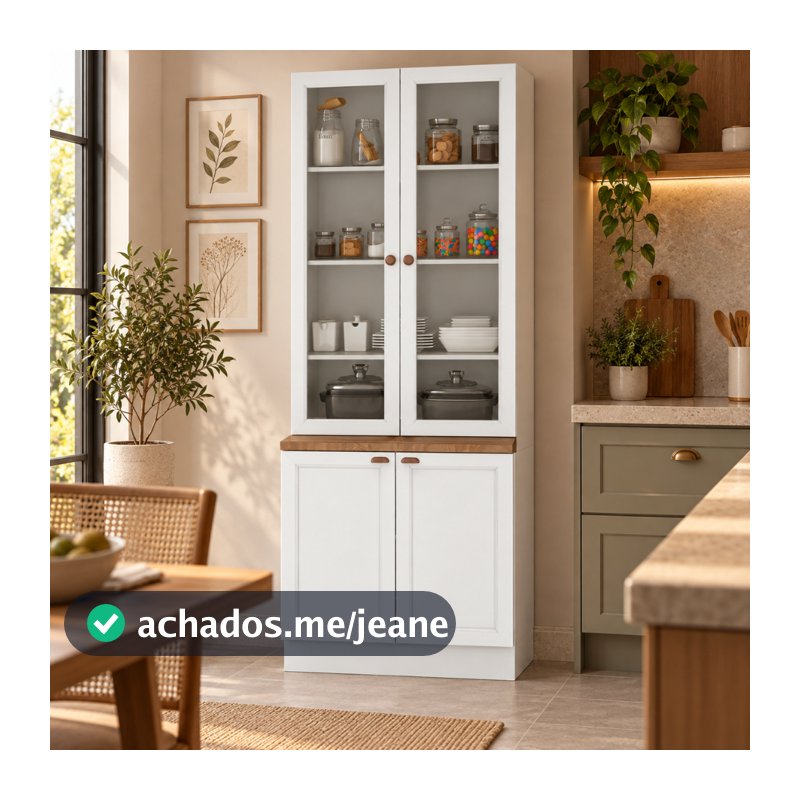 Paneleiro Cristaleira Unna Duplo 4 Portas 2 com Vidro 4 Prateleiras Internas 70x213cm Poliman Móveis