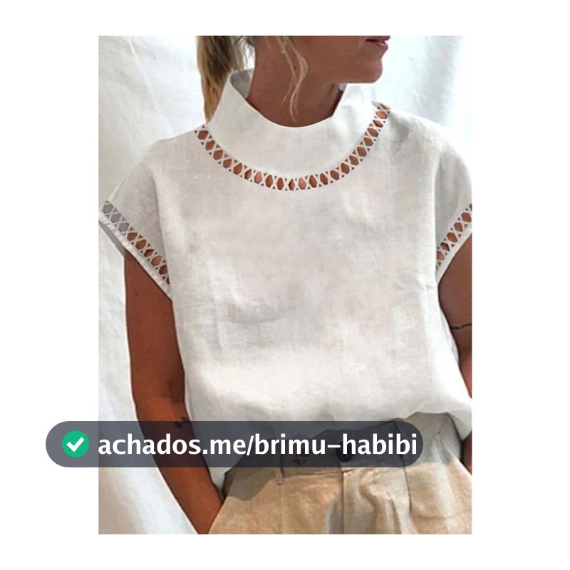 Elegante Blusas E Camisas Vintage Mulher Camisa De Linho Sólido De Verão Casual De Algodão Branco Chic Hollow Out Stand Colarinho Top