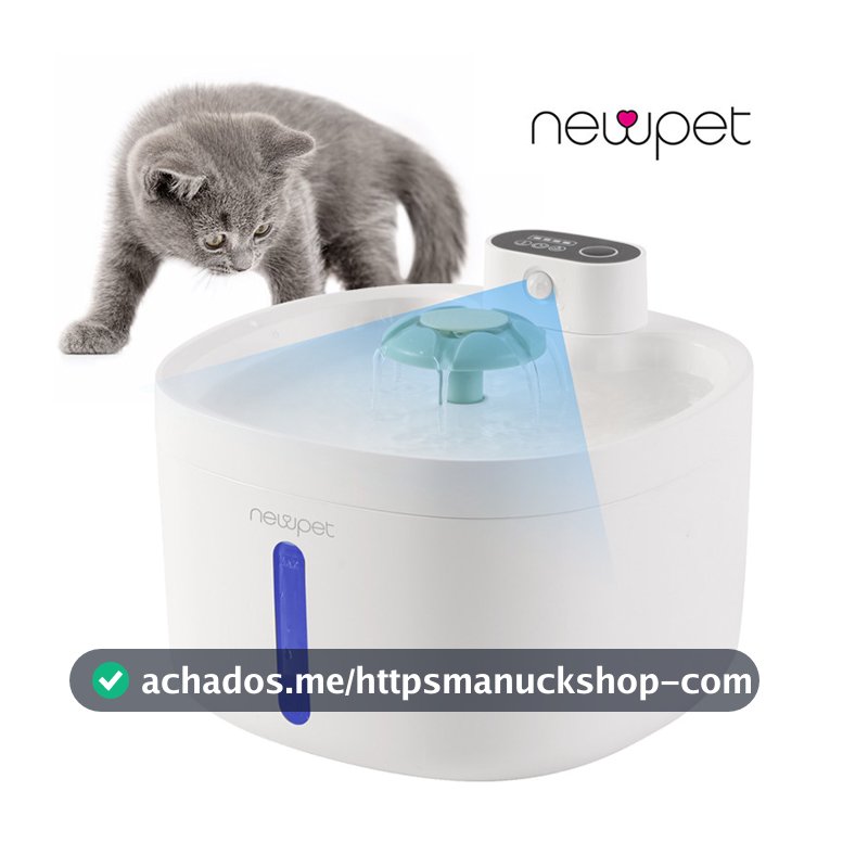 Newpet Bebedouro Fonte de Água Elevado Automático Com Filtro 3 Estágios Para Pet Cachorro Gato com Sensor e Filtro 2.6L
