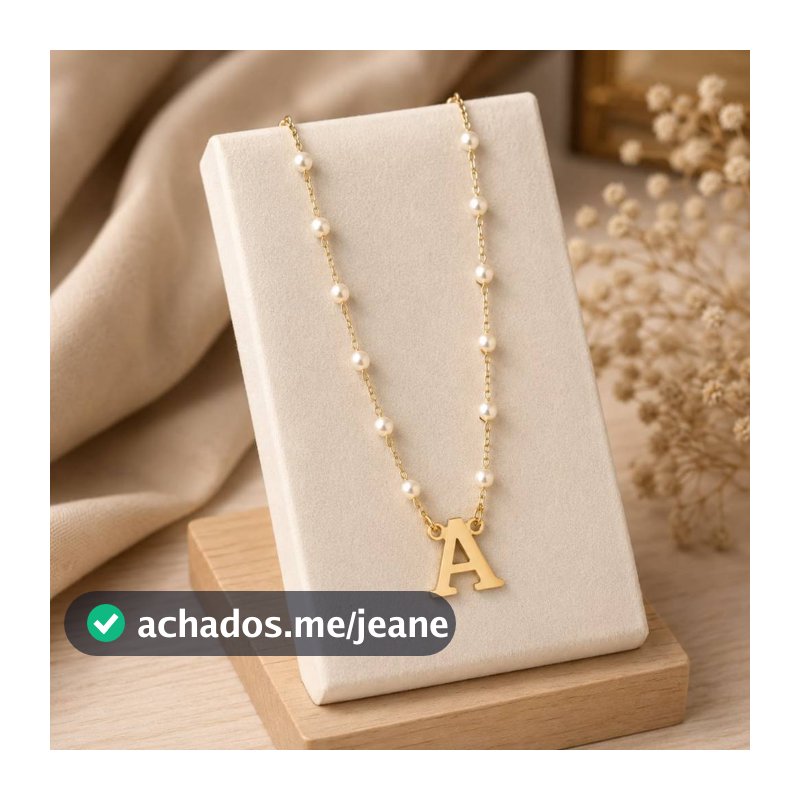 Colar Letra Inicial com Pérolas Banhado a Ouro 18K Todas Iniciais