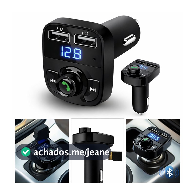 Transmissor FM Bluetooth Veicular com 2 USB MP3 Hands Free Leitor USB TF e Carregamento Duplo