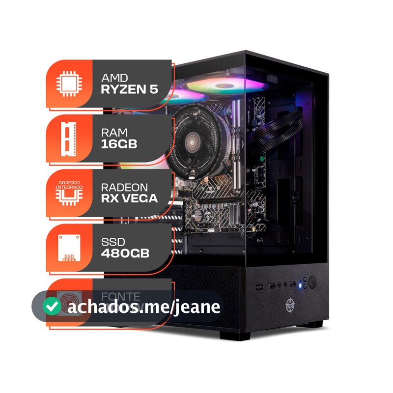 PC Gamer Forge, AMD Ryzen 5 3400G, 16GB DDR4, SSD 480GB, Fonte 400W 80 Plus