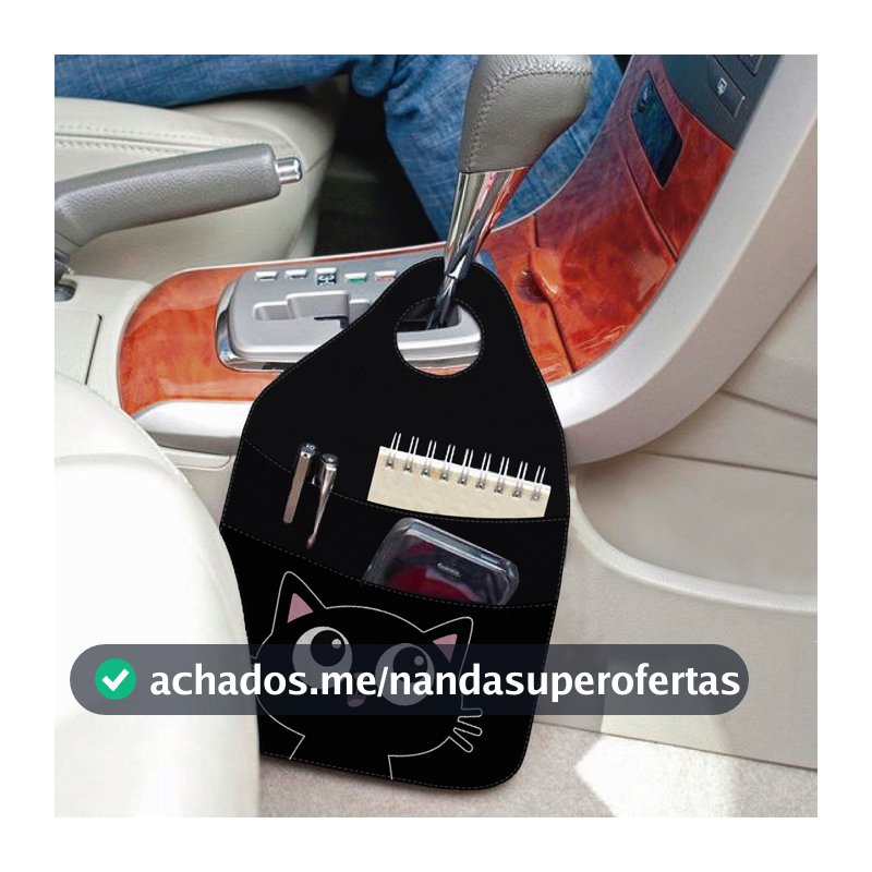 Lixeira para Carro Automático com Bolso Multifuncional Gato Preto Feliz Olho pra cima