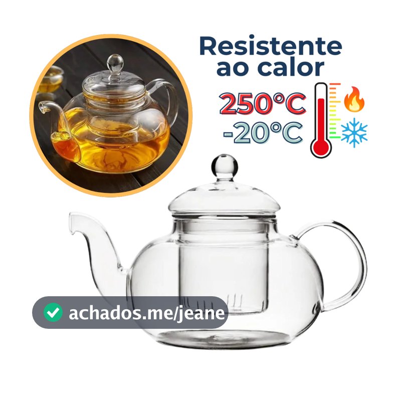 Chaleira Bule De Vidro Com Infusor Chá Direto Ao Fogo Resistente Ao Calor 800ml