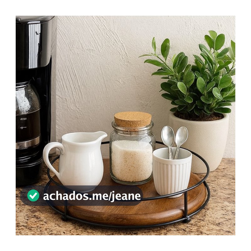 Bandeja Decorativa Rústica Redonda Preta 28cm para Sala Lavabo Quarto Café Organização Porta Objetos