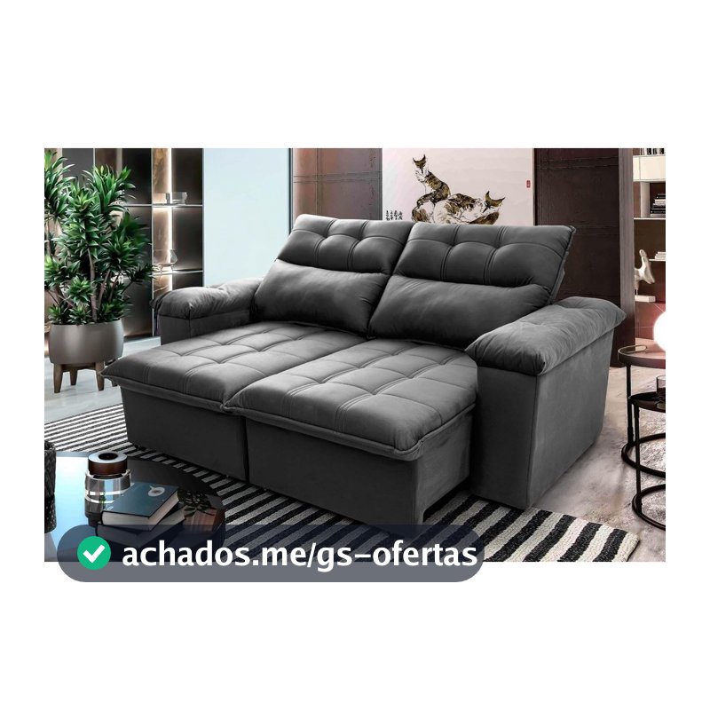 Sofá Retrátil Reclinável Verona 2,00m Suede Velut Cinza  Molas no Assento - King House