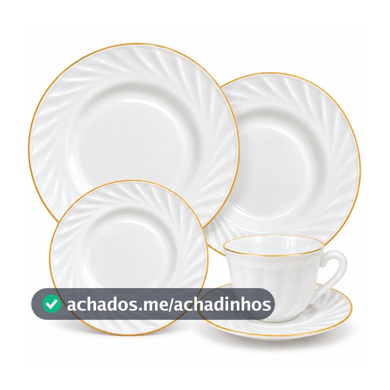 Jogo Aparelho de jantar 20 peças com xicaras de vidro opline com bordas douradas premium