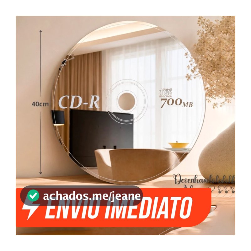 Espelho Decorativo CD Vinil 40cm Acrílico Espelhado Prata Decoração para Sala e Quartos