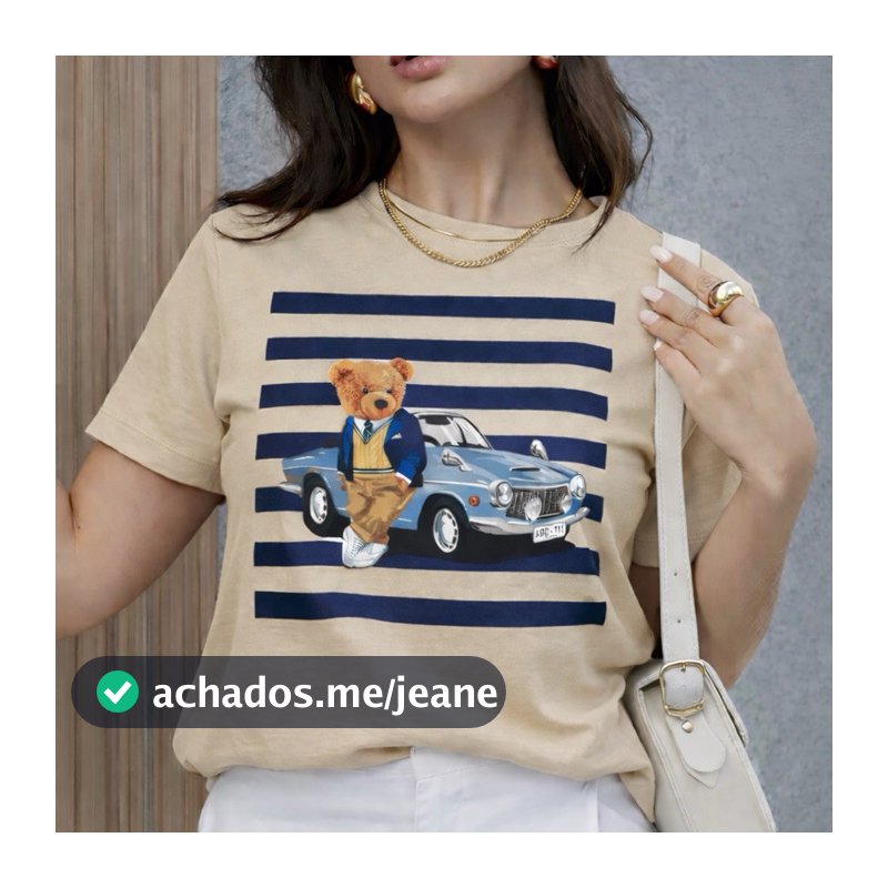 Camiseta Feminina Urso Vintage Carro Clássico Estampada Algodão Casual Estilosa