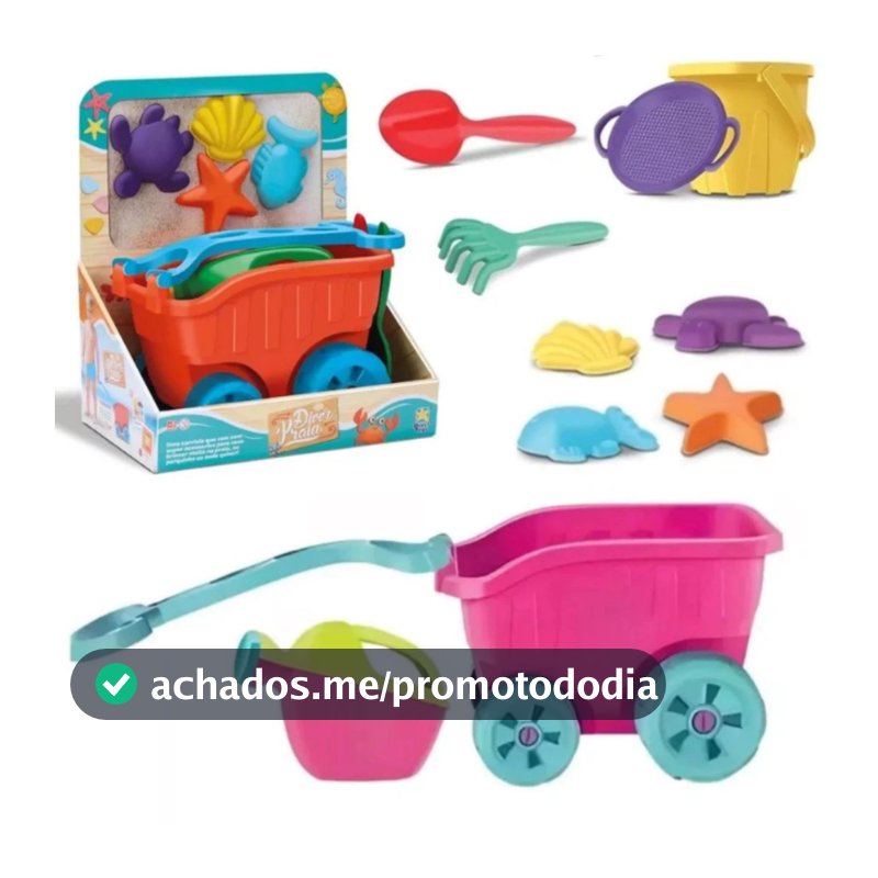 Carriola de Praia Areia Sitio Infantil Divertoys Rosa ou Laranja Baldinho Pázinha Forminhas