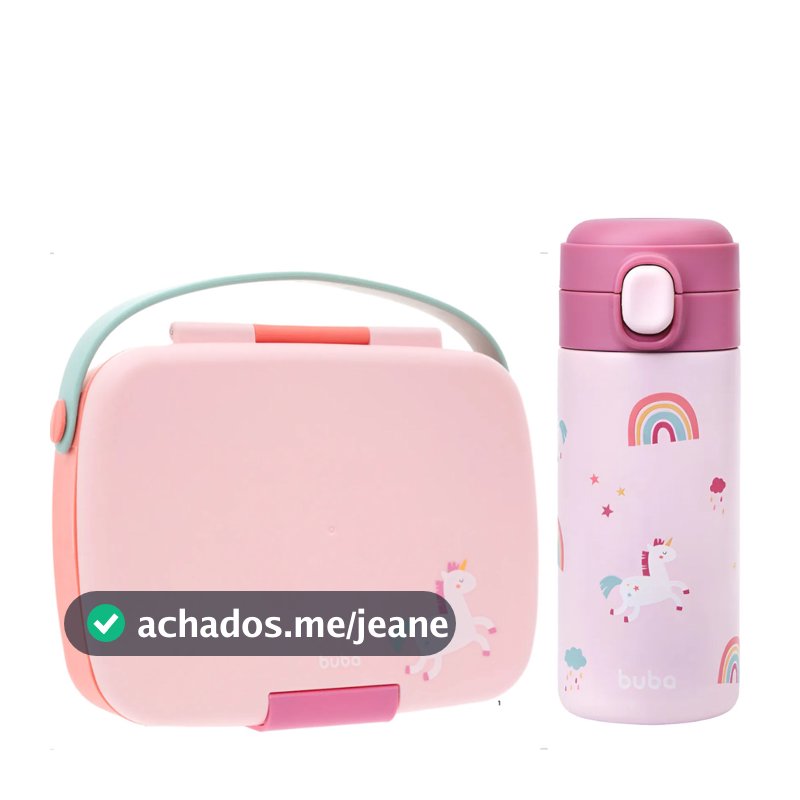 KIT C/ BENTO BOX E GARRAFA COM DUPLA PAREDE MAGIC UNICORNIO - BUBA