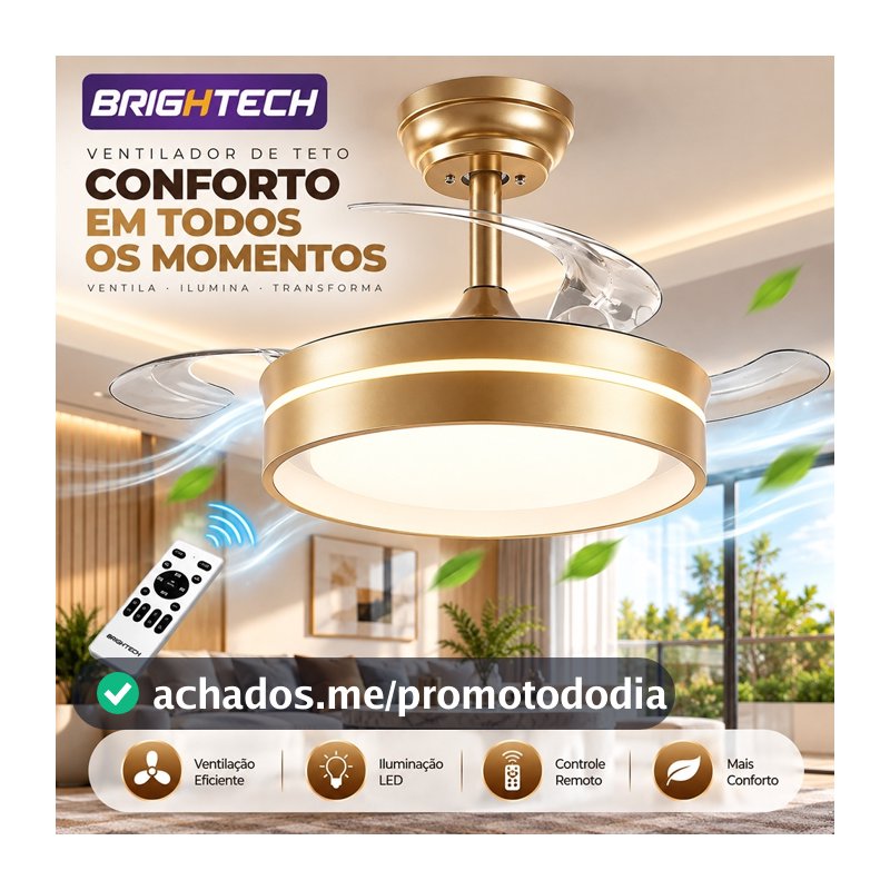 Brightech 42/36inch 107/92cm Ventilador De Teto LED Turbo Silencioso Retrátil 127/220V 6 Velocidades