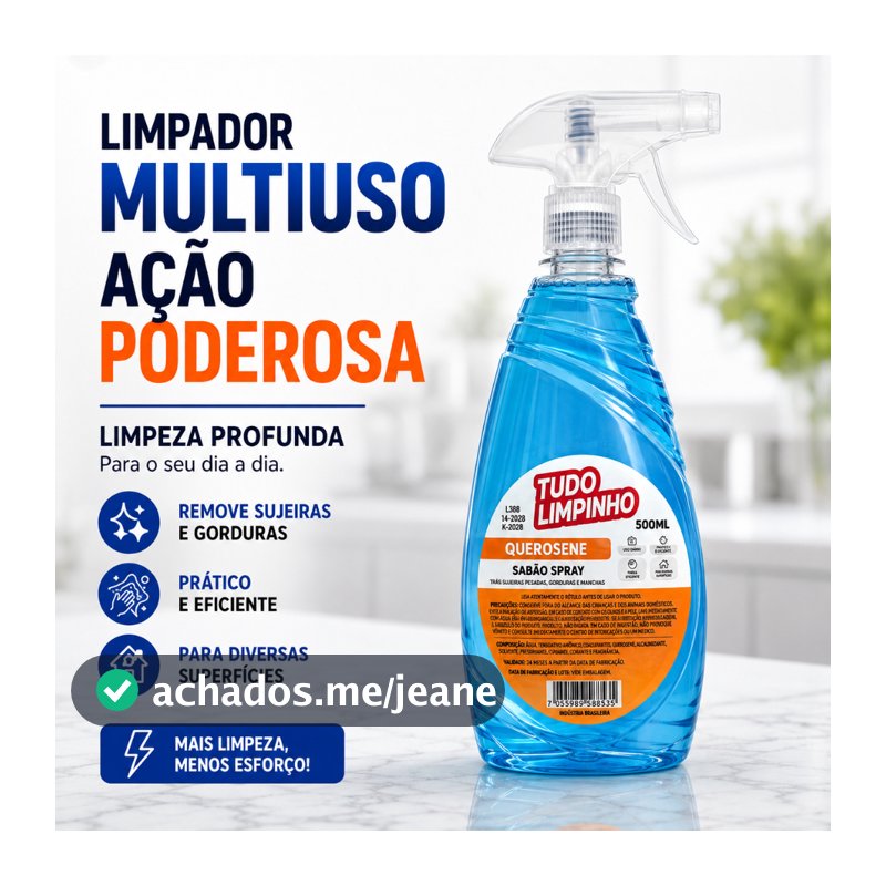 Spray Sabão de Querosene Multiuso Desengordurante Limpeza Pesada Remove Gordura Tudo Limpinho 500ml
