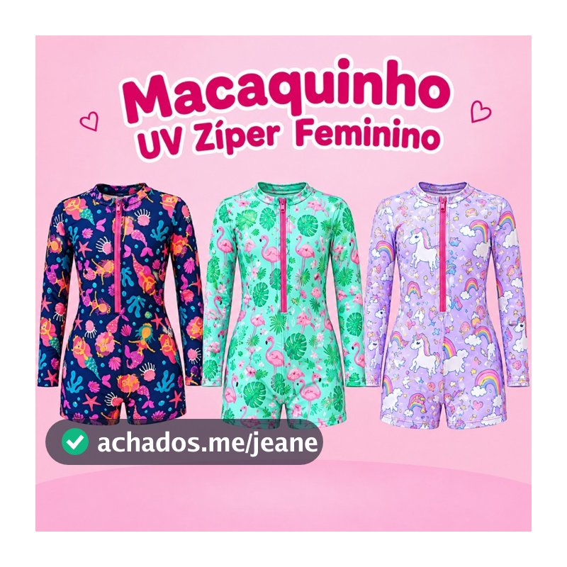 Macacão UV50+ Maiô com ziper Infantil Feminino Praia Piscina Natação Macaquinho