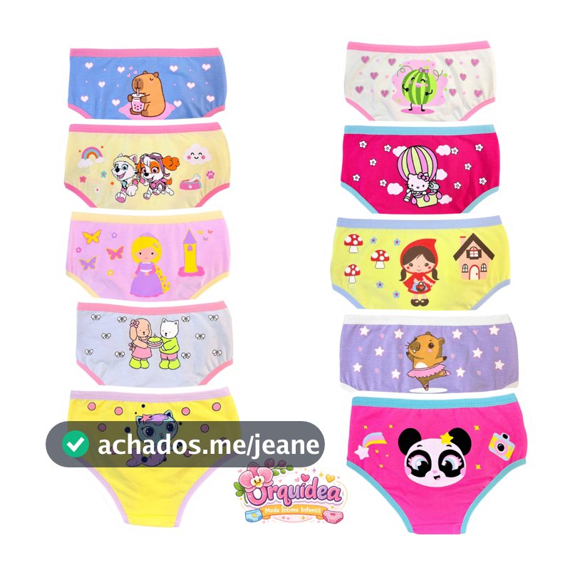 Kit Calcinhas Infantis Menina Algodão Premium Estampadas  Confortáveis e Macias Estampas Variadas