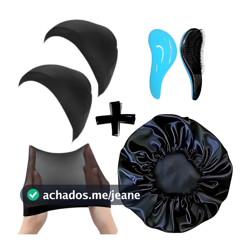 Kit Day After touca de Cetim 2 Touca Nero wig cap Escova Magica
