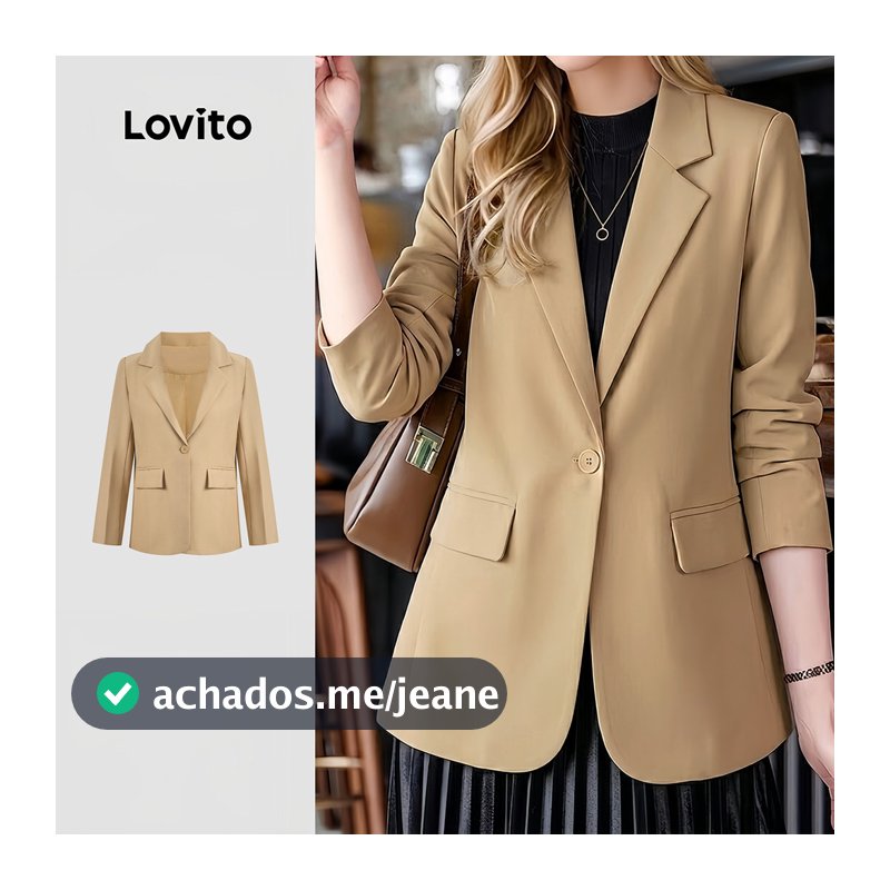 Lovito Blazer Casual Feminino de Botão Khaki para primavera/verão LNL143301