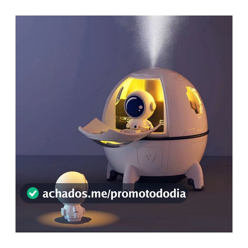 Umidificador de Ar Astronauta 220ml Luz LED Colorida Pulverizador De Névoa USB