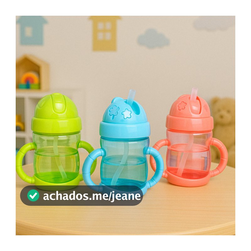 Garrafa Copo Infantil Plástico com Alça e Bico de Silicone - 220ml MIMI