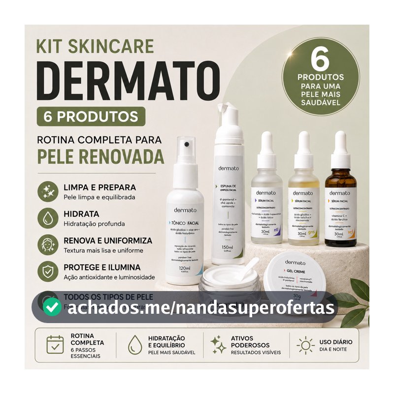 Kit 6 Produtos Para Skincare Facial | Séruns, Tônico, Espuma de Limpeza e Gel Creme | Hidratação e Renovação da Pele