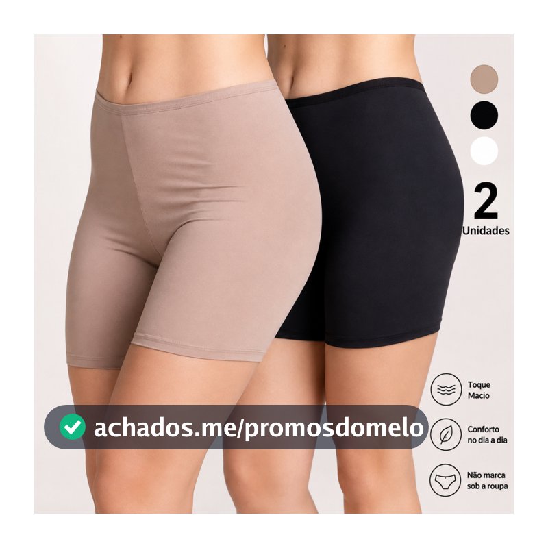Kit 2 Short Anágua Meia Perna Liso Confortável Segunda Pele Feminino Bermuda Moda íntima Lingerie