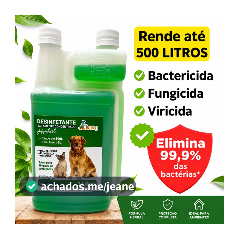 Desinfetante Super Concentrado Eliminador de odores Herbal +15 Be Dog 1L Rende Até 500L bactericida