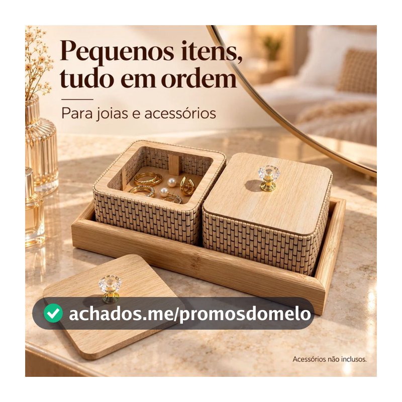 Kit Organizador Com Bandeja MDF Luxo Efeito Palha Decoração Banheiro Casa Escritorio Multiuso