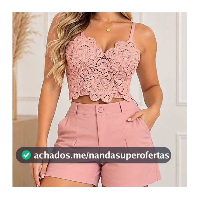 ✨ CONJUNTO FEMININO CROCHÊ FLORAL ALFAIATARIA
