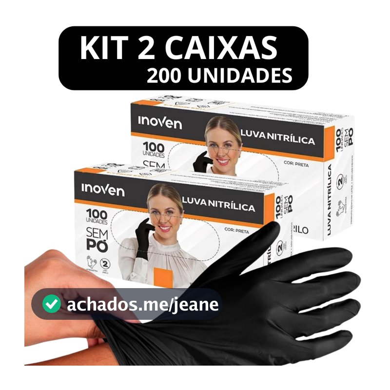 Kit 2 Luva Nitrilica Preta Descartável Sem Pó 200 Unidades