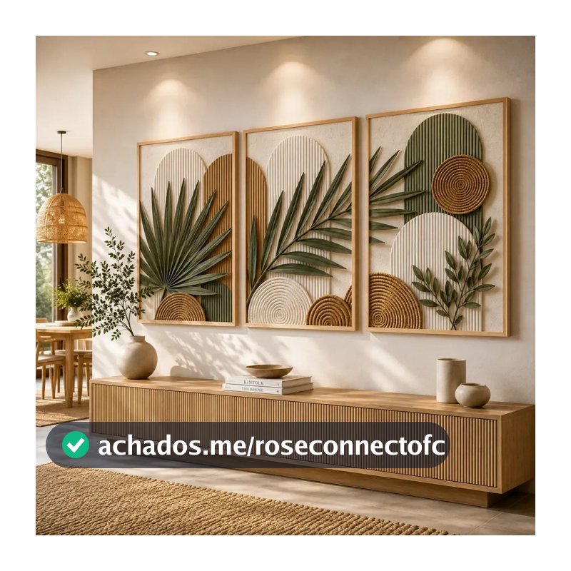 Quadros Decorativos Folhagem Tropical Formas Geométricas Moderno Moldura