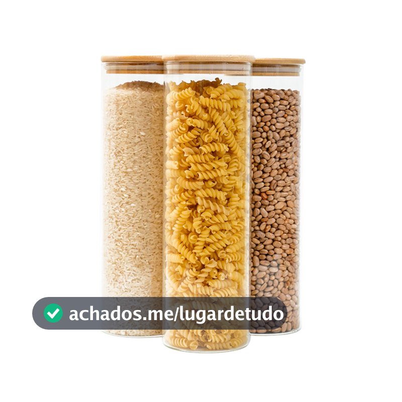 Kit 3 potes de vidro 2L tampa de bambu herméticos - Tud