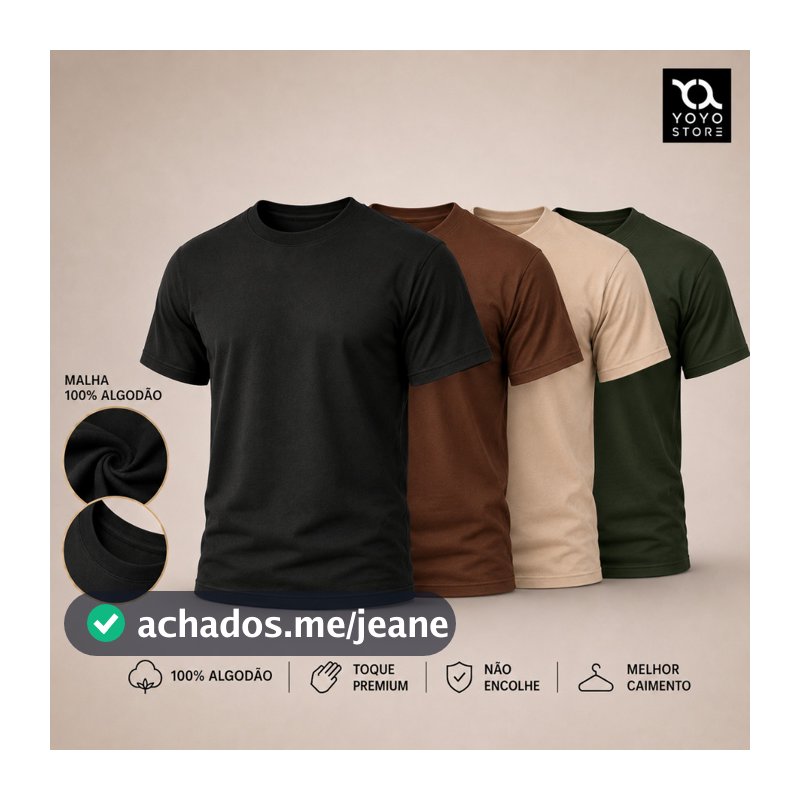 Kit 4 Camiseta Dia a Dia 100% Algodão Básica Premium Varias Cores Lisa Confortável Macia Leve Respirável P ao G3