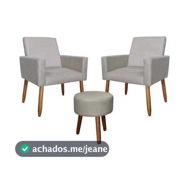 Poltronas kit Poltrona Nina  Puff Redondo Pés Palito tecido suede